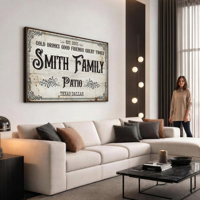 82858529-MGV-CV-36X24 - Custom Family Patio Sign Wall Art Canvas Print, Personalized Rustic Backyard Decor