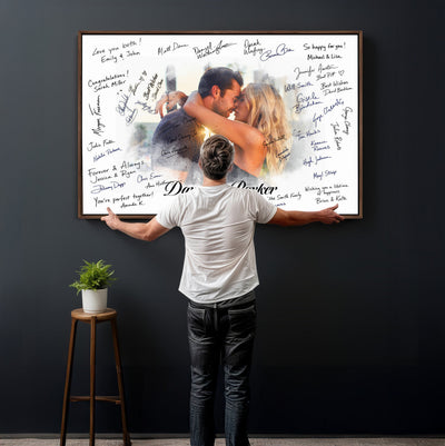 14788122-MGV-CV-36X24 - Wedding Guest Book Alternative Wall Art Canvas Print, Personalized Couple Photo Guestbook Wedding Signature Poster, Custom Couple Photo Guestbook Canvas, Bridal Shower Reception Decor