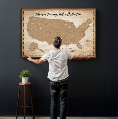 19102499-MGV-CV-36X24 - Personalized USA Push Pin Travel Map, Custom United States Map, Push Pin Map, USA Bucket List Map, Anniversary Gift | Couple Travel Map Wall Art