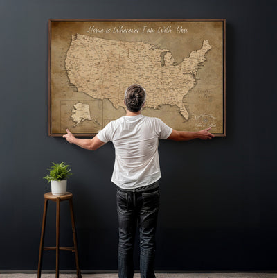 21454917-MGV-CV-36X24 - Personalized USA Push Pin Travel Map, Custom United States Map, Push Pin Map, USA Bucket List Map, Anniversary Gift | Couple Travel Map Wall Art