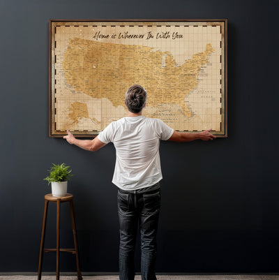62164711-MGV-CV-36X24 - Personalized USA Push Pin Travel Map, Custom United States Map, Push Pin Map, USA Bucket List Map, Anniversary Gift - Couple Travel Map Wall Art
