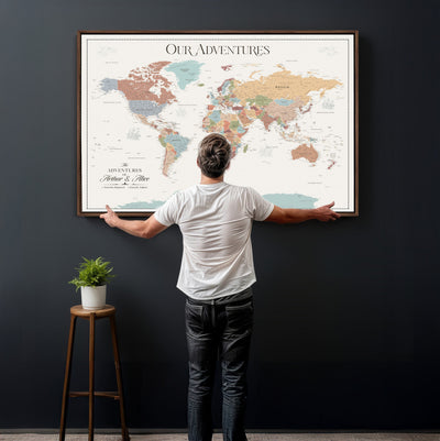 NEWMAP-4-MGV-CV-36X24 - Push Pin Customize World Map with Pins Board Wall Art Canvas Print
