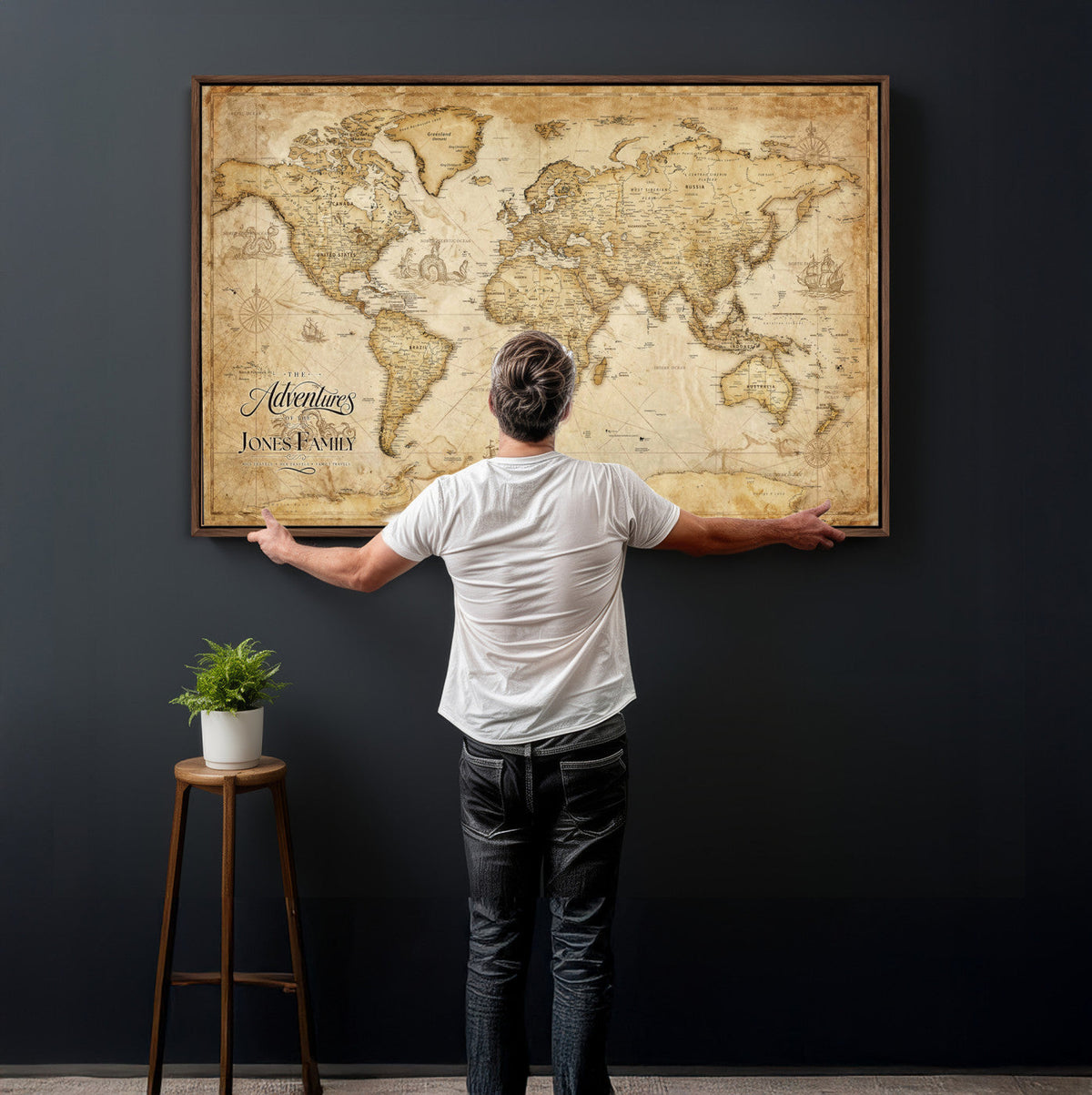 60956619-MGV-CV-36X24 - Custom Push Pin World Map Canvas Print | Personalized Travel Map Wall Art