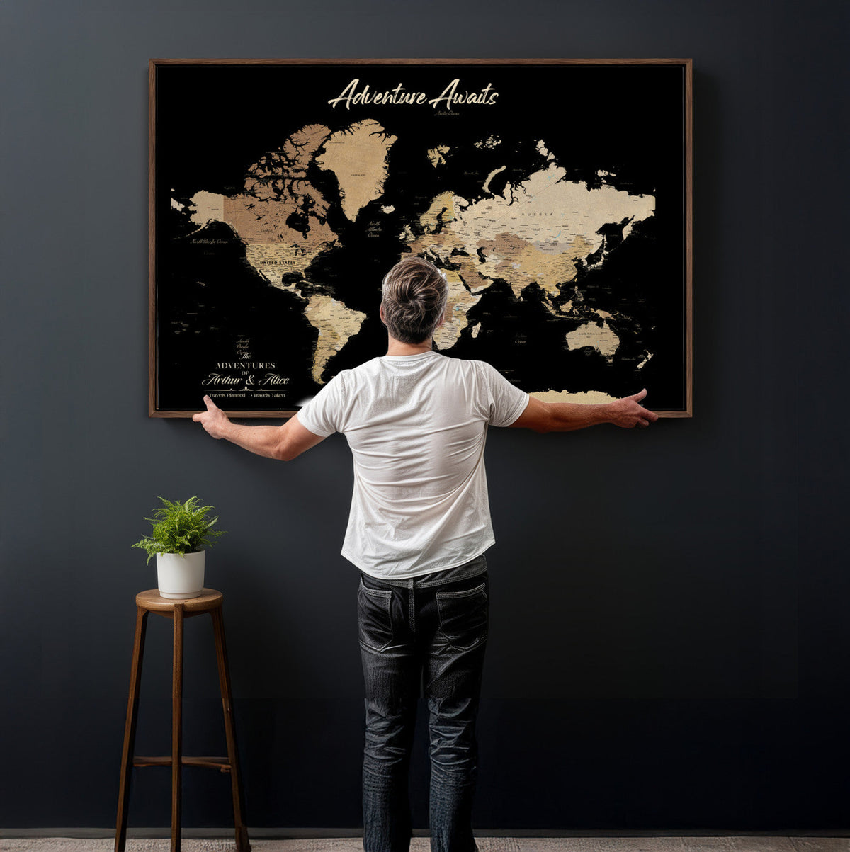88415067-MGV-CV-36X24 - Custom Push Pin World Map Canvas Print | Personalized Travel Map Wall Art