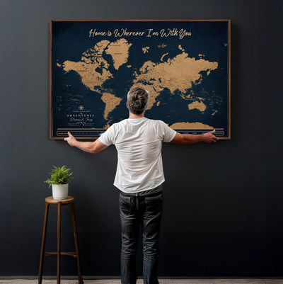 45598170-MGV-CV-36X24 - Custom Push Pin World Map Canvas Print | Personalized Travel Map Wall Art