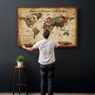 48389322-MGV-CV-36X24 - Custom Push Pin World Map Canvas Print | Personalized Travel Map Wall Art