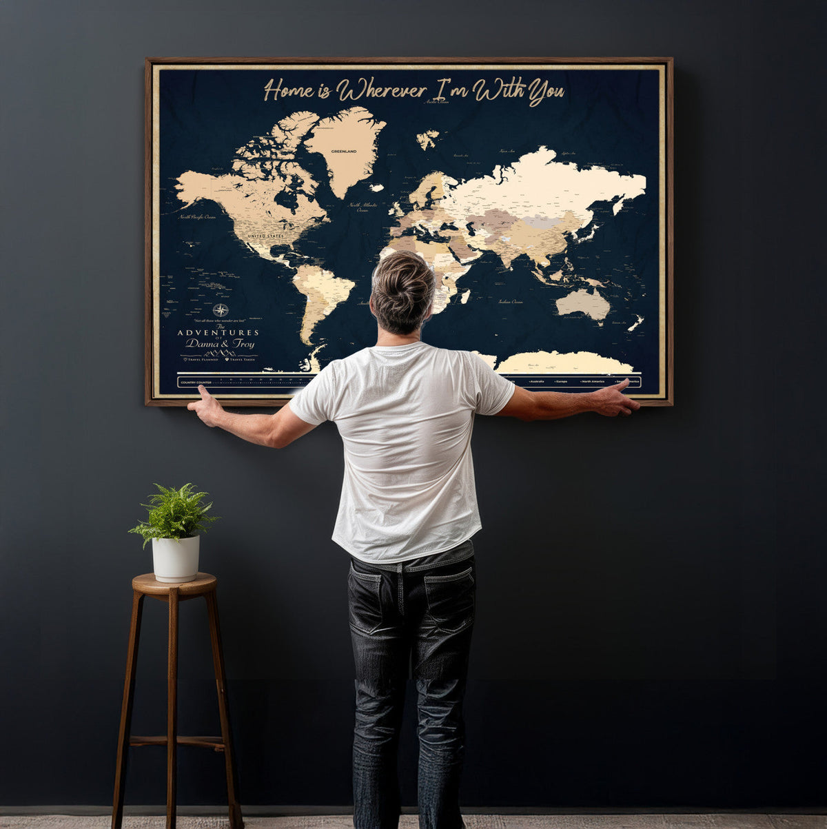 29990805-MGV-CV-36X24 - Custom Push Pin World Map Canvas Print | Personalized Travel Map Wall Art