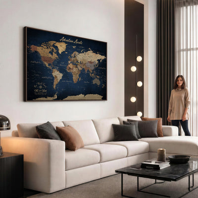 74477969-MGV-CV-36X24 - Custom Push Pin World Map Canvas | Personalized Travel Tracker | Wedding Anniversary Gift for Couples | Adventure Map Wall Art with Pins