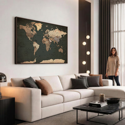 42327656-MGV-CV-36X24 - Extra Large Framed Personalize Push Pin World Map Wall Art Canvas Print for Travel Tracking - NEWMAP-116