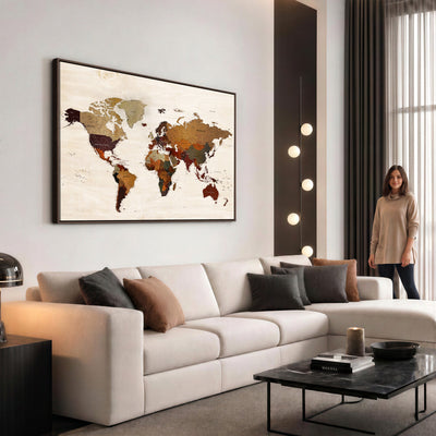 35728547D-MGV-CV-36X24 - Custom Push Pin World Map Wall Art Canvas Print – Personalized Travel Tracker with Pins Framed Large for Home and Office Decor