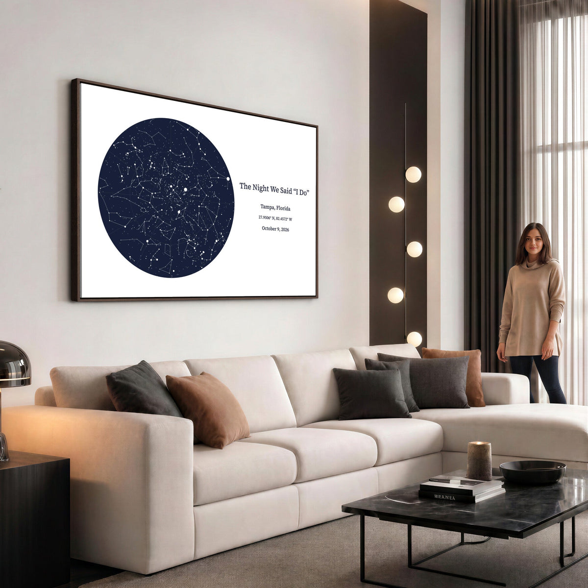 CSTM914STR-MGV-CV-36X24 - Custom Star Map Canvas Print – Personalized Night Sky Wall Art by Date and Location