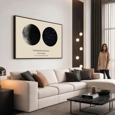 CSTM914LIRIKD-MGV-CV-36X24 - Moon and Stars Canvas Print – Personalized Moon Phase and Star Map Wall Art