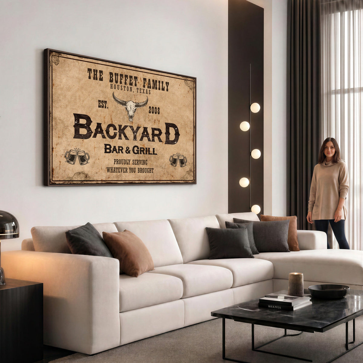 Custom Backyard Bar & Grill Sign Canvas, Personalized Family Name Sign