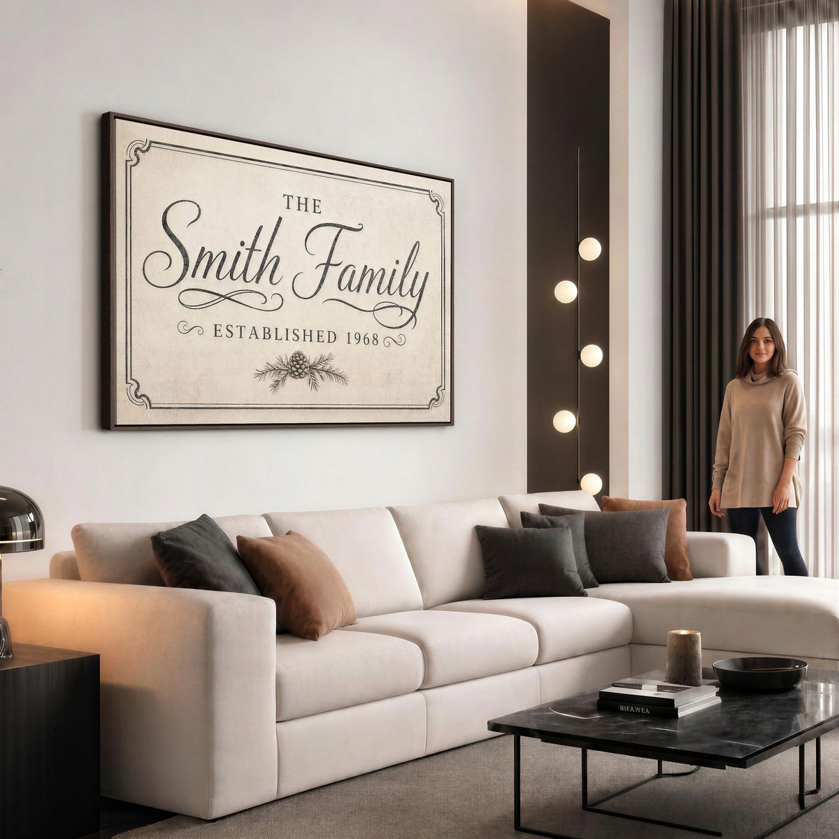 Custom family sign canvas print, room view