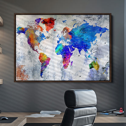 Push Pin World Map Canvas Print – Framed Wall Art for Couples to Track Their Travels – Anniversary Gift or Home Adventure Decor