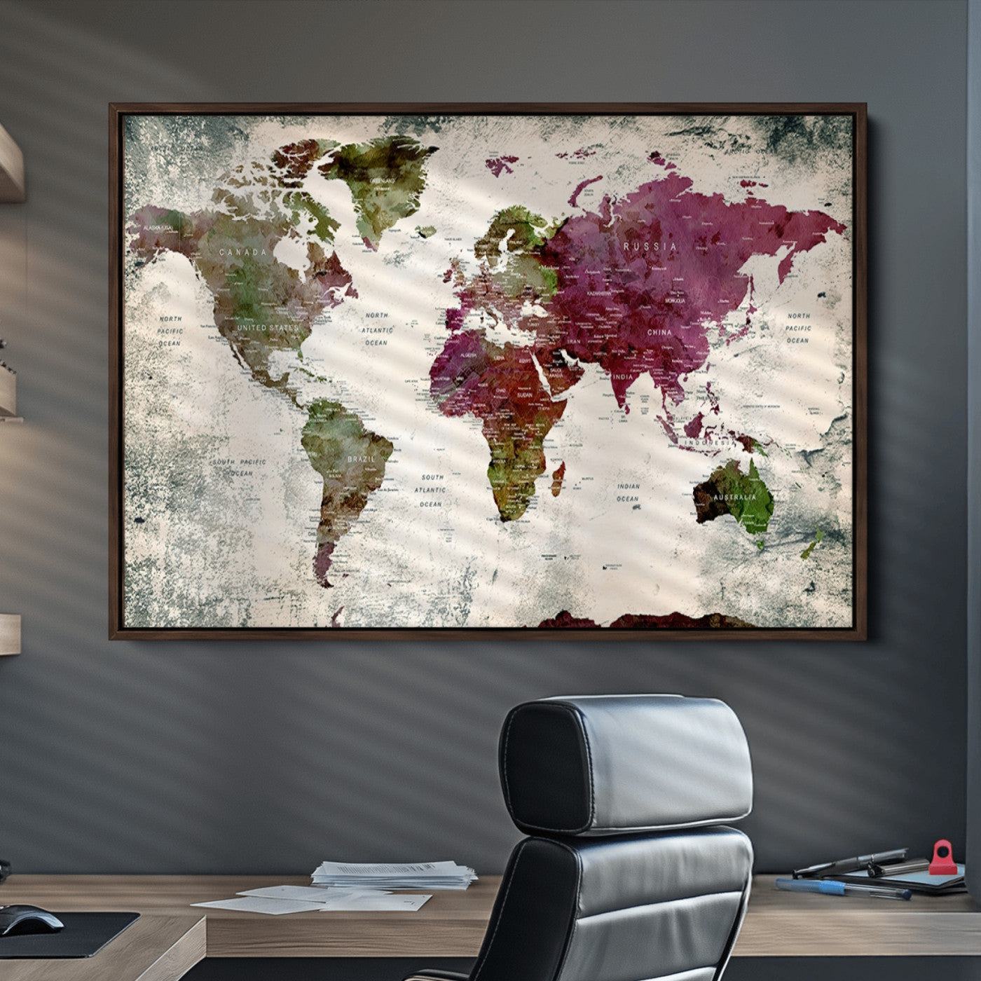 Push Pin World Map Canvas Print – Framed Wall Art for Couples to Track Their Travels – Anniversary Gift or Home Adventure Decor