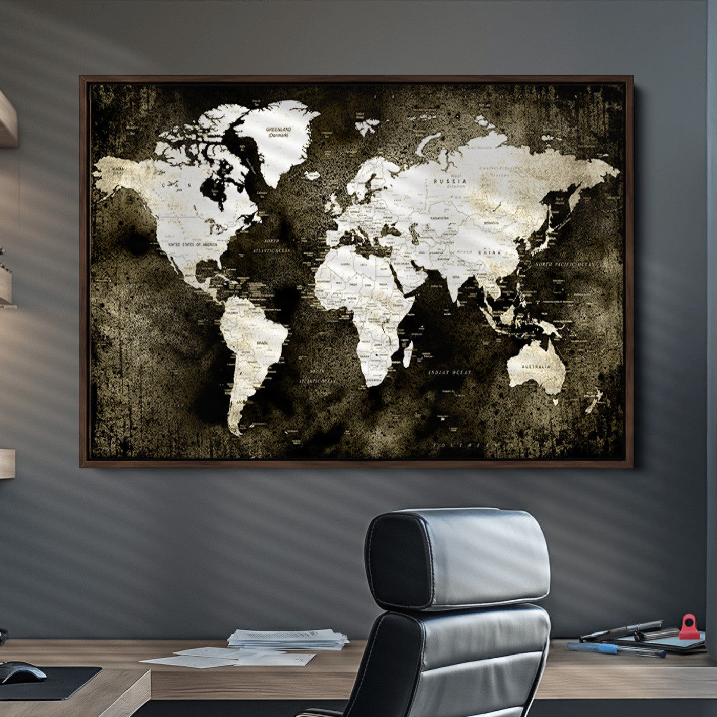66737-MGV-CV-36X24-Push Pin World Map Canvas Print – Framed Wall Art for Couples to Track Their Travels – Anniversary Gift or Home Adventure Decor