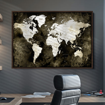66737-MGV-CV-36X24-Push Pin World Map Canvas Print – Framed Wall Art for Couples to Track Their Travels – Anniversary Gift or Home Adventure Decor