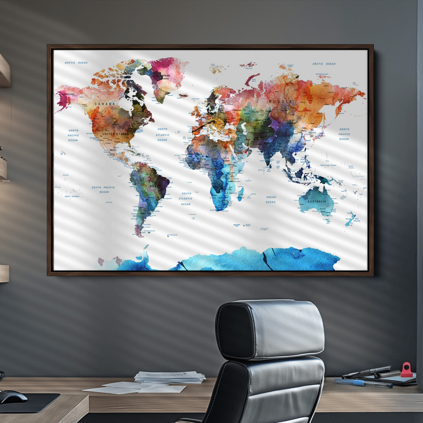 Push Pin World Map Canvas Print – Framed Wall Art for Couples to Track Their Travels – Anniversary Gift or Home Adventure Decor