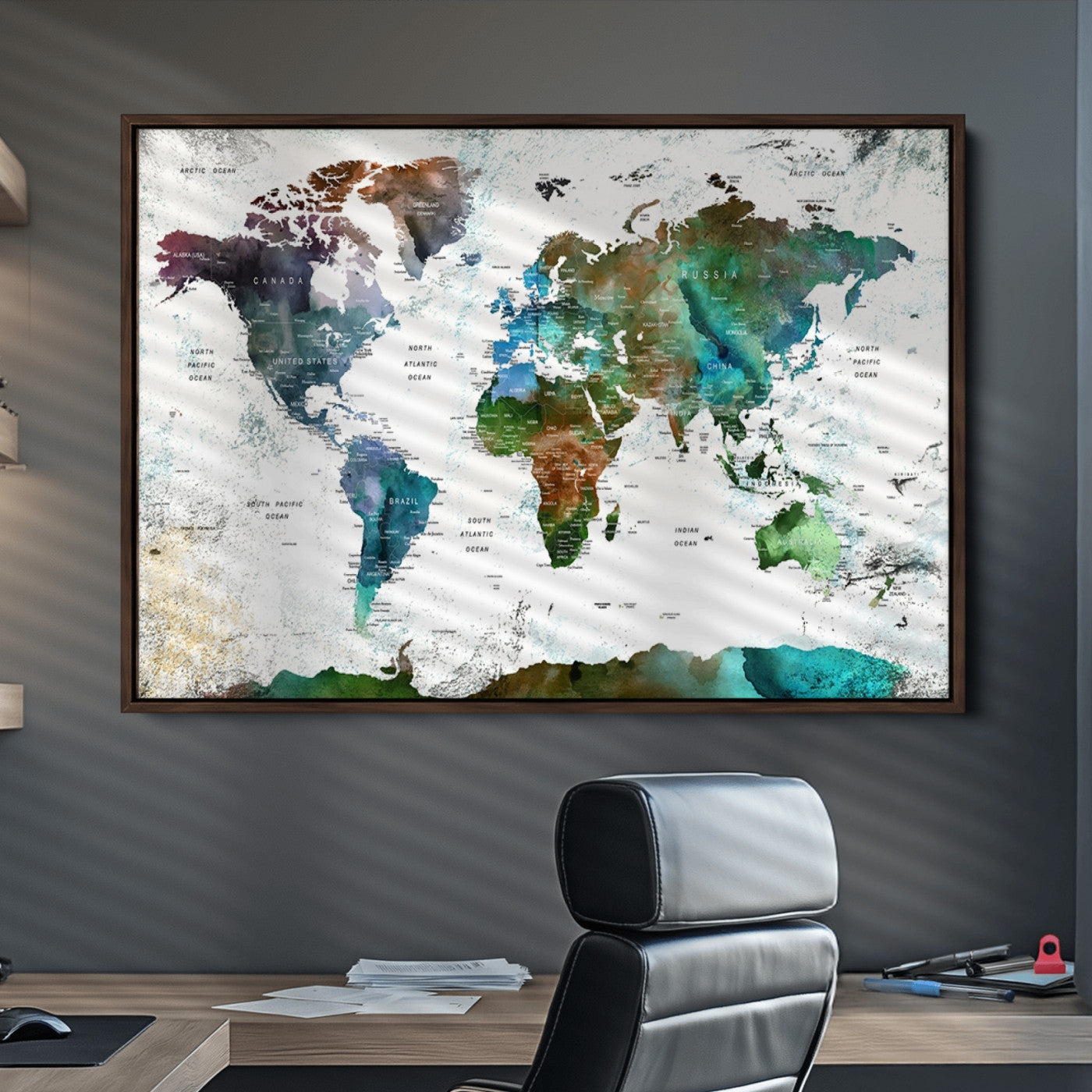 Push Pin World Map Canvas Print – Framed Wall Art for Couples to Track Their Travels – Anniversary Gift or Home Adventure Decor