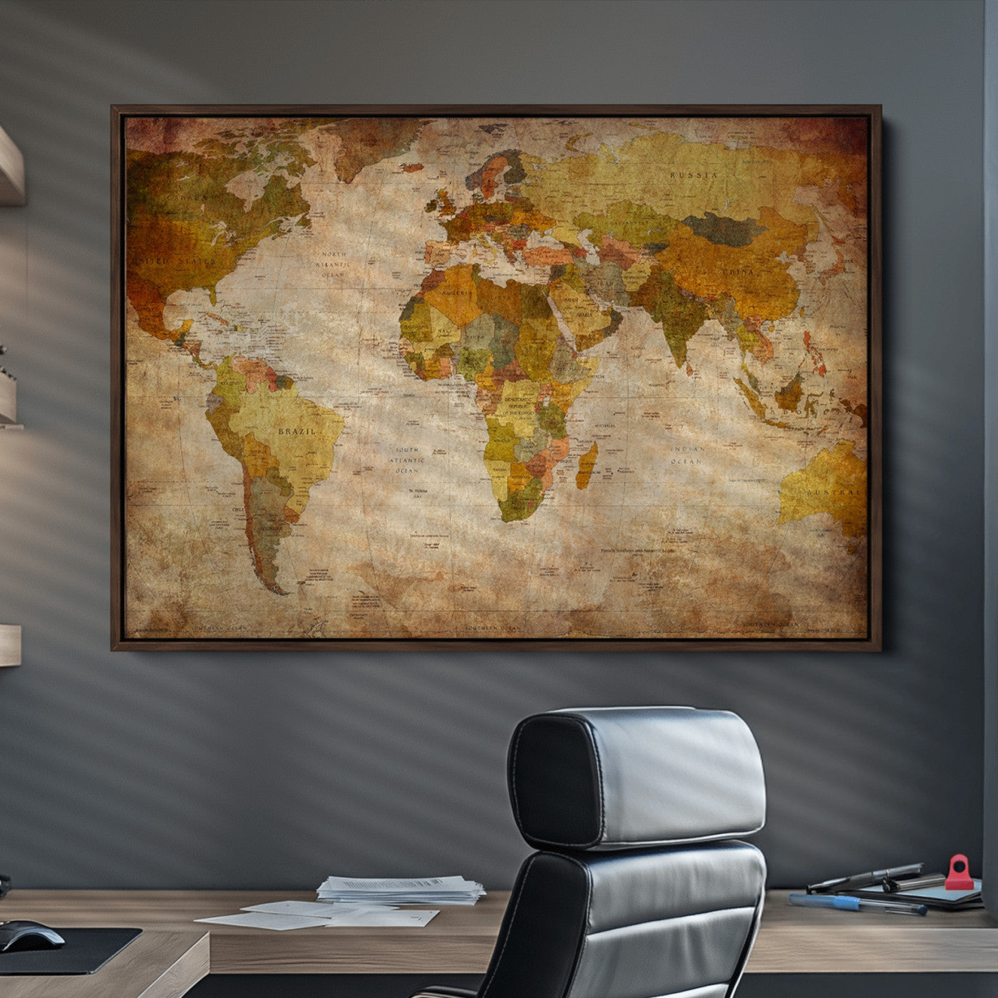 Push Pin World Map Canvas Print – Framed Wall Art for Couples to Track Their Travels – Anniversary Gift or Home Adventure Decor