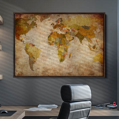 Push Pin World Map Canvas Print – Framed Wall Art for Couples to Track Their Travels – Anniversary Gift or Home Adventure Decor