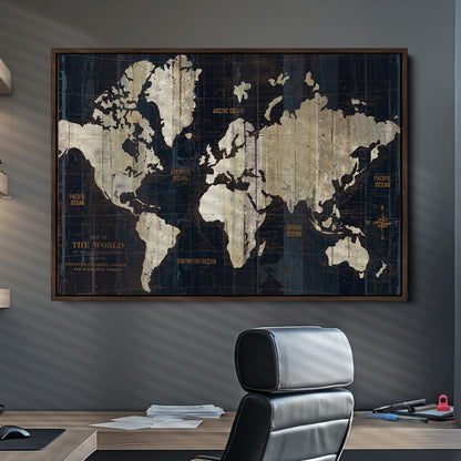 Push Pin World Map Canvas Print – Framed Wall Art for Couples to Track Their Travels – Anniversary Gift or Home Adventure Decor