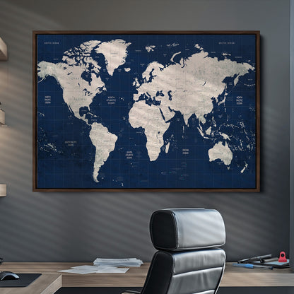 Push Pin World Map Canvas Print – Framed Wall Art for Couples to Track Their Travels – Anniversary Gift or Home Adventure Decor