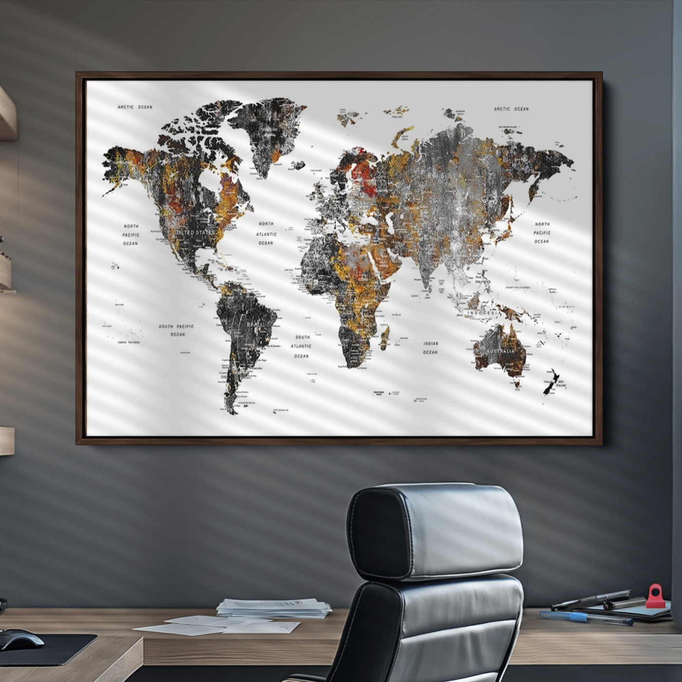 Push Pin World Map Canvas Print – Framed Wall Art for Couples to Track Their Travels – Anniversary Gift or Home Adventure Decor