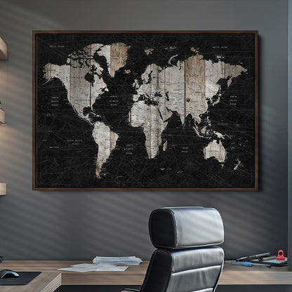 Push Pin World Map Canvas Print – Framed Wall Art for Couples to Track Their Travels – Anniversary Gift or Home Adventure Decor
