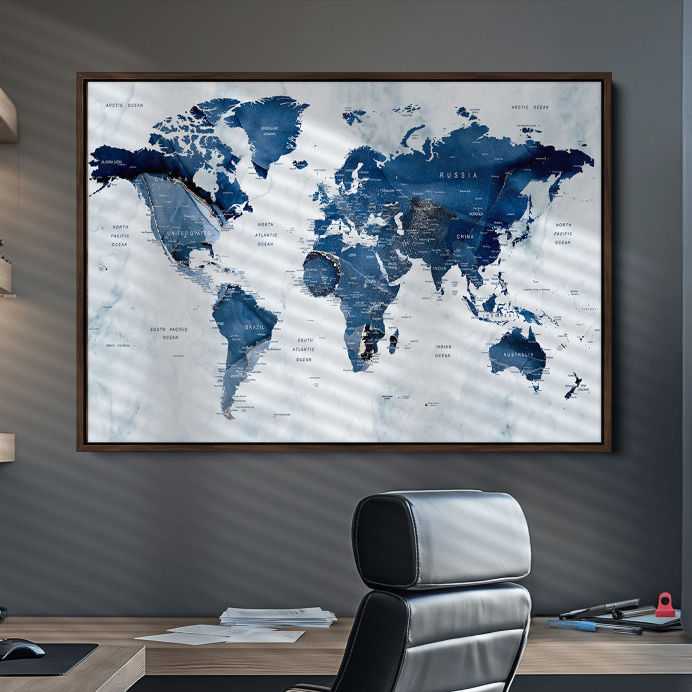 Push Pin World Map Canvas Print – Framed Wall Art for Couples to Track Their Travels – Anniversary Gift or Home Adventure Decor