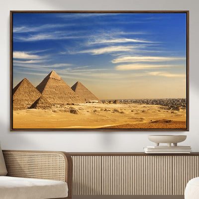 18193-MGV-CV-36X24-Majestic Ancient Wonders Wall Art Canvas Print, Golden Desert Under Endless Blue Sky Desert Sands Under Endless Blue Sky Artwork for Home Office