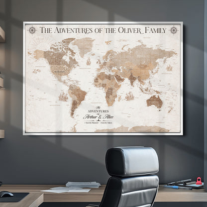 58395047-MGV-CV-36X24-Personalized Framed World Map Canvas Wall Art Print – Custom Push Pin Travel Tracker Lover - Custom World Map on Canvas