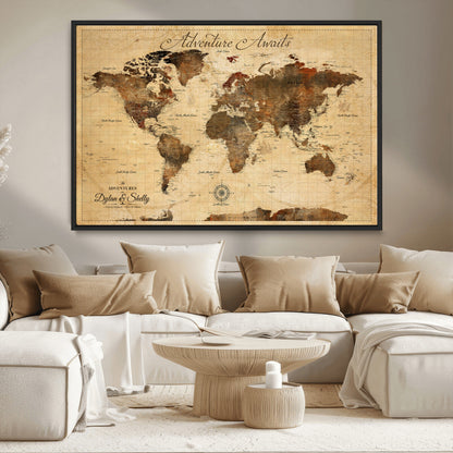 57497711-MGV-CV-36X24-Personalized World Map Canvas Print - Customizable Push Pin Framed World Map Print on Canvas - Custom Quote on Map Print