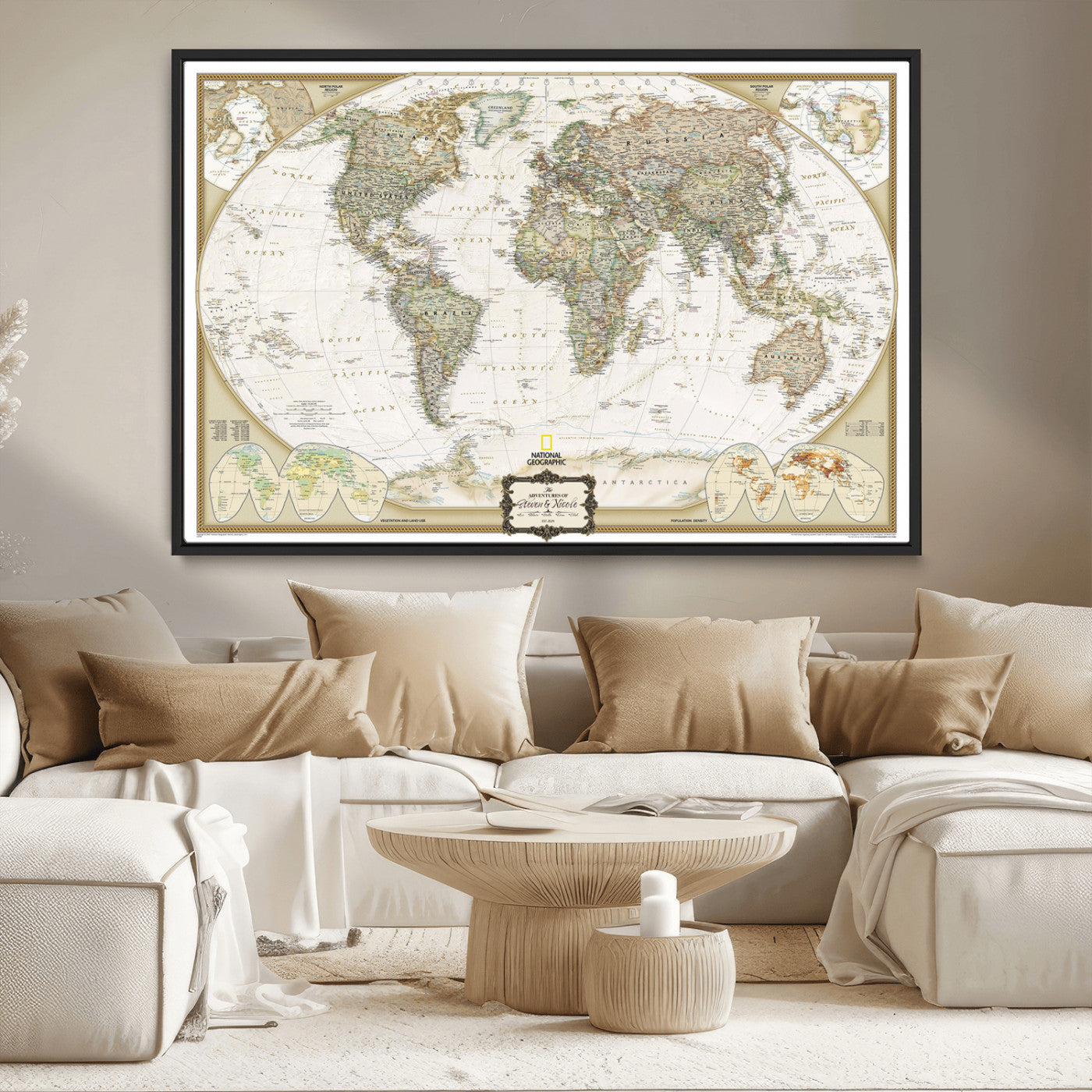 Custom Push Pin World Map Wall Art Canvas Print – Personalized National Geopraphic Map for Travel Plan – Framed Customize Animal Map for Stady Room Decor