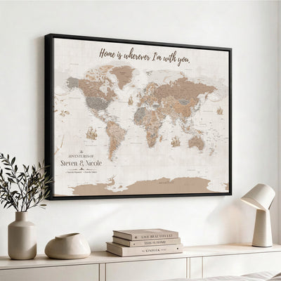 Personalized Push Pin Travel Map Canvas Print, Honeymoon and Anniversary Gift, Family Room and Hallway Decor