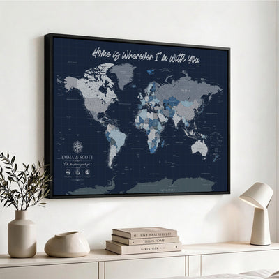 NEWMAP-18-MGV-CV-36X24 - Custom Push Pin World Map Wall Art Canvas Print | Personalized Travel Tracker with Pins Framed Large Print - NEWMAP-18
