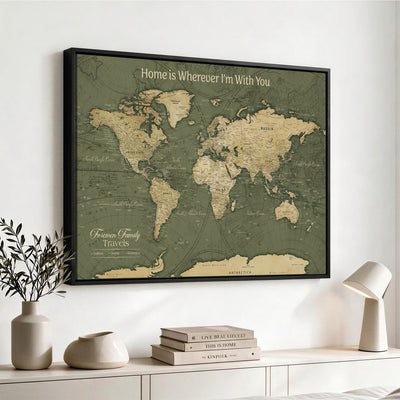 31715895-MGV-CV-36X24 - Custom Push Pin World Map Wall Art Canvas Print | Personalized Travel Tracker with Pins Framed Large for Home and Office Decor