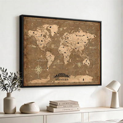 16235283-MGV-CV-36X24 - Custom World Travel Map Wall Art with Pins, Family Travel Tracker, Living Room and Bedroom Decor
