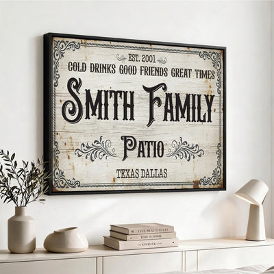 82858529-MGV-CV-36X24 - Custom Family Patio Sign Wall Art Canvas Print, Personalized Rustic Backyard Decor