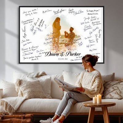 75692697-MGV-CV-36X24 - Wedding Guest Book Alternative Wall Art Canvas Print, Personalized Couple Photo Guestbook Wedding Signature Poster, Custom Couple Photo Guestbook Canvas, Bridal Shower Reception Decor