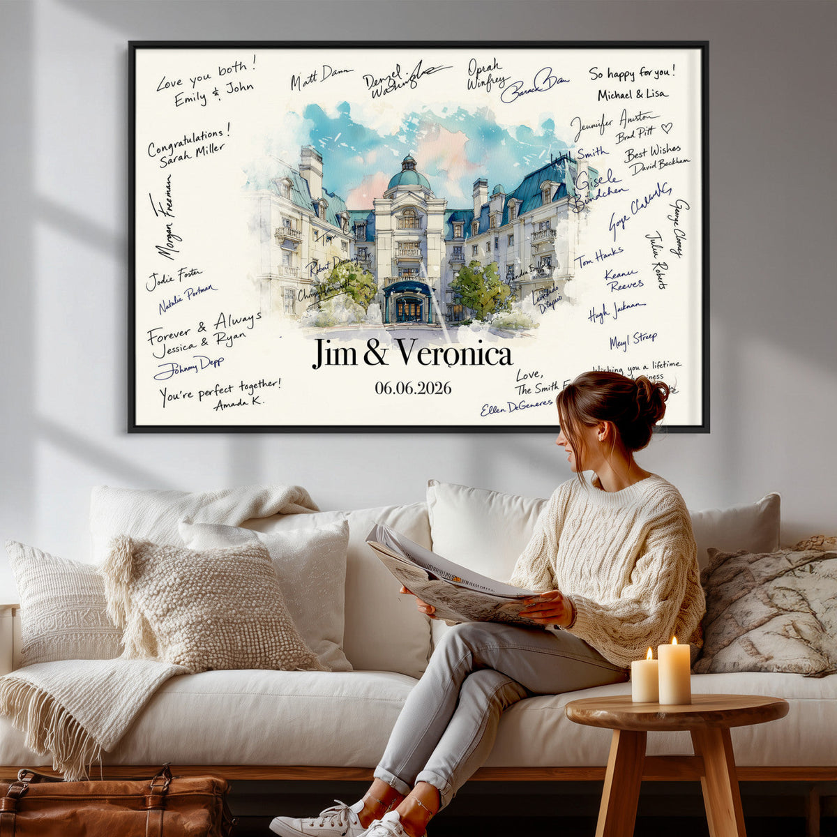92760374-MGV-CV-36X24 - Wedding Guest Book Alternative Wall Art Canvas Print, Personalized Couple Photo Guestbook Wedding Signature Poster, Custom Couple Photo Guestbook Canvas