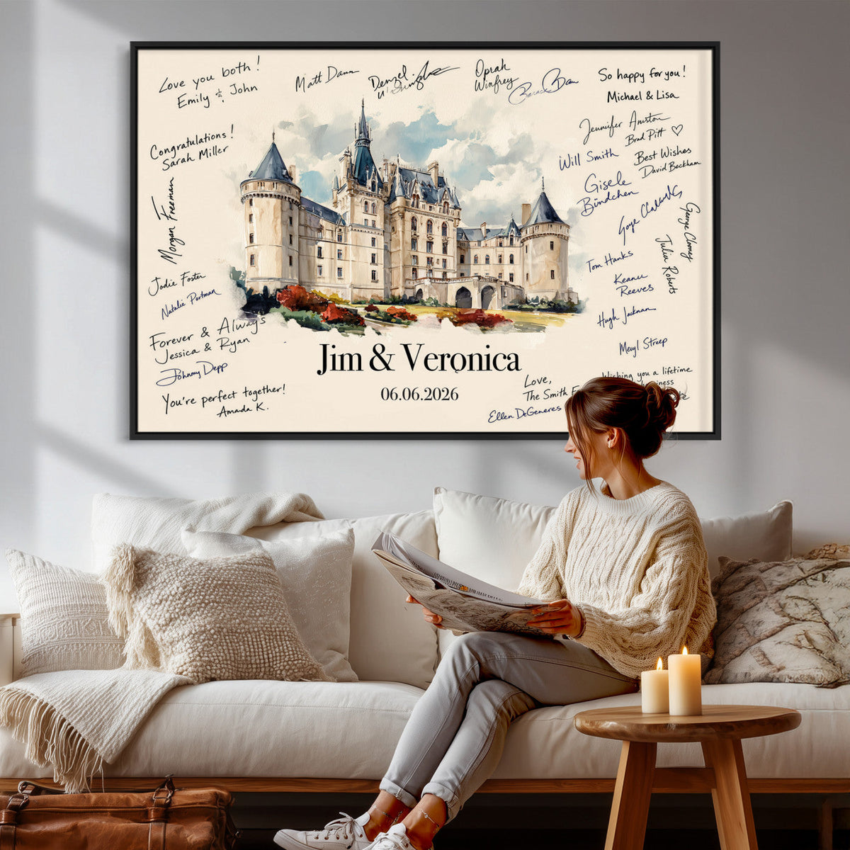 55883547-MGV-CV-36X24 - Wedding Guest Book Alternative Wall Art Canvas Print, Personalized Couple Photo Guestbook Wedding Signature Poster, Custom Couple Photo Guestbook Canvas