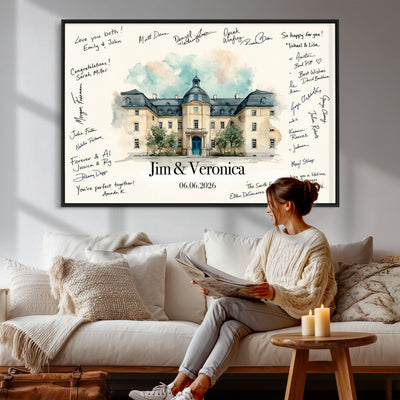 13409147-MGV-CV-36X24 - Wedding Guest Book Alternative Wall Art Canvas Print, Personalized Couple Photo Guestbook Wedding Signature Poster, Custom Couple Photo Guestbook Canvas