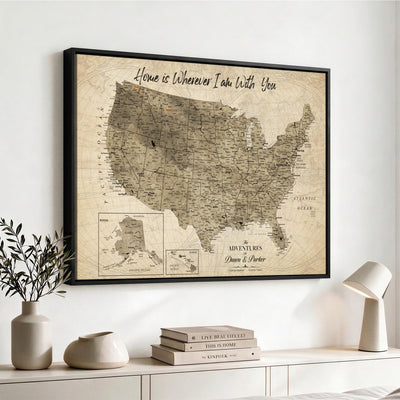 25440520-MGV-CV-36X24 - Detailed Personalized Push Pin United States Map Wall Art, States Visited Map, Office and Hallway Decor