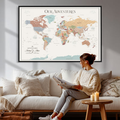 NEWMAP-4-MGV-CV-36X24 - Push Pin Customize World Map with Pins Board Wall Art Canvas Print