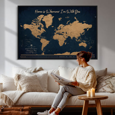 45598170-MGV-CV-36X24 - Custom Push Pin World Map Canvas Print | Personalized Travel Map Wall Art