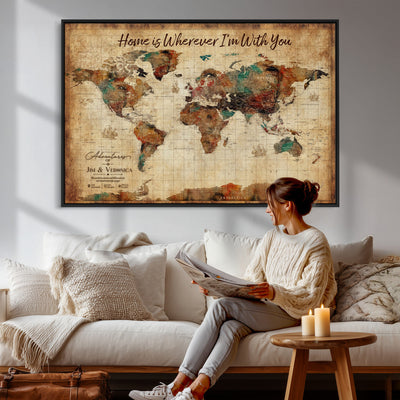 48389322-MGV-CV-36X24 - Custom Push Pin World Map Canvas Print | Personalized Travel Map Wall Art