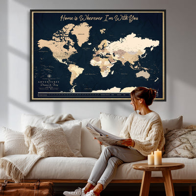 29990805-MGV-CV-36X24 - Custom Push Pin World Map Canvas Print | Personalized Travel Map Wall Art