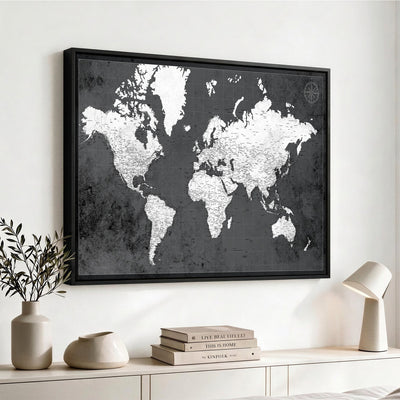 78574966-MGV-CV-36X24 - Extra Large Framed Personalize Push Pin World Map Wall Art Canvas Print for Travel Tracking - NEWMAP-128